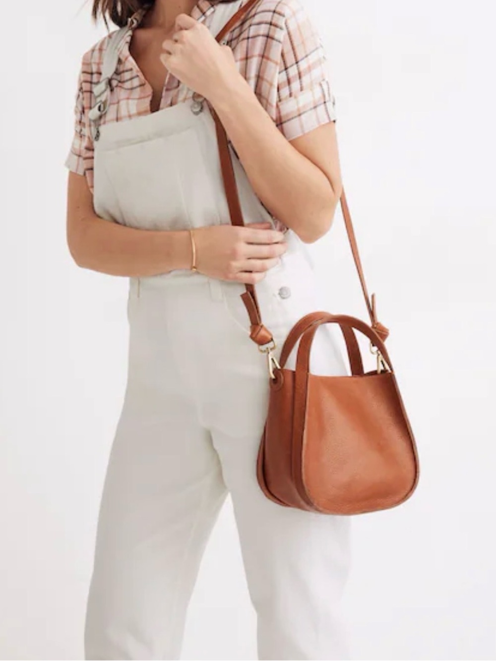 Madewell Sydney white leather bucket handbag with crossbody strap